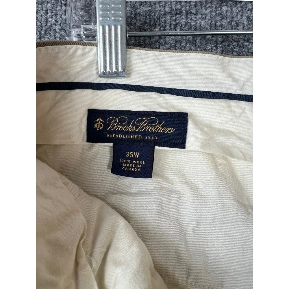Brooks Brothers Dress Pants Tan Wool Pleated Khaki Made in Canada Mens 35W